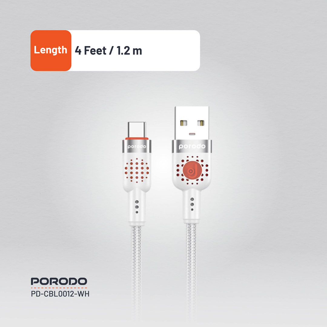 كيبل بورودو يو اس بي اي الى يو اس بي سي مضفر بطول 1.2 متر, شحن سريع | Porodo Aluminum Alloy Braided USB-A to Type-C Cable 1.2M – Fast Charging.
