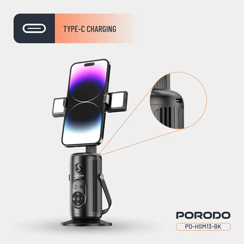 بورودو حامل هاتف ذكي بتقنية تتبع الوجه - اسود | Porodo Face Tracking Smart Mount - Black