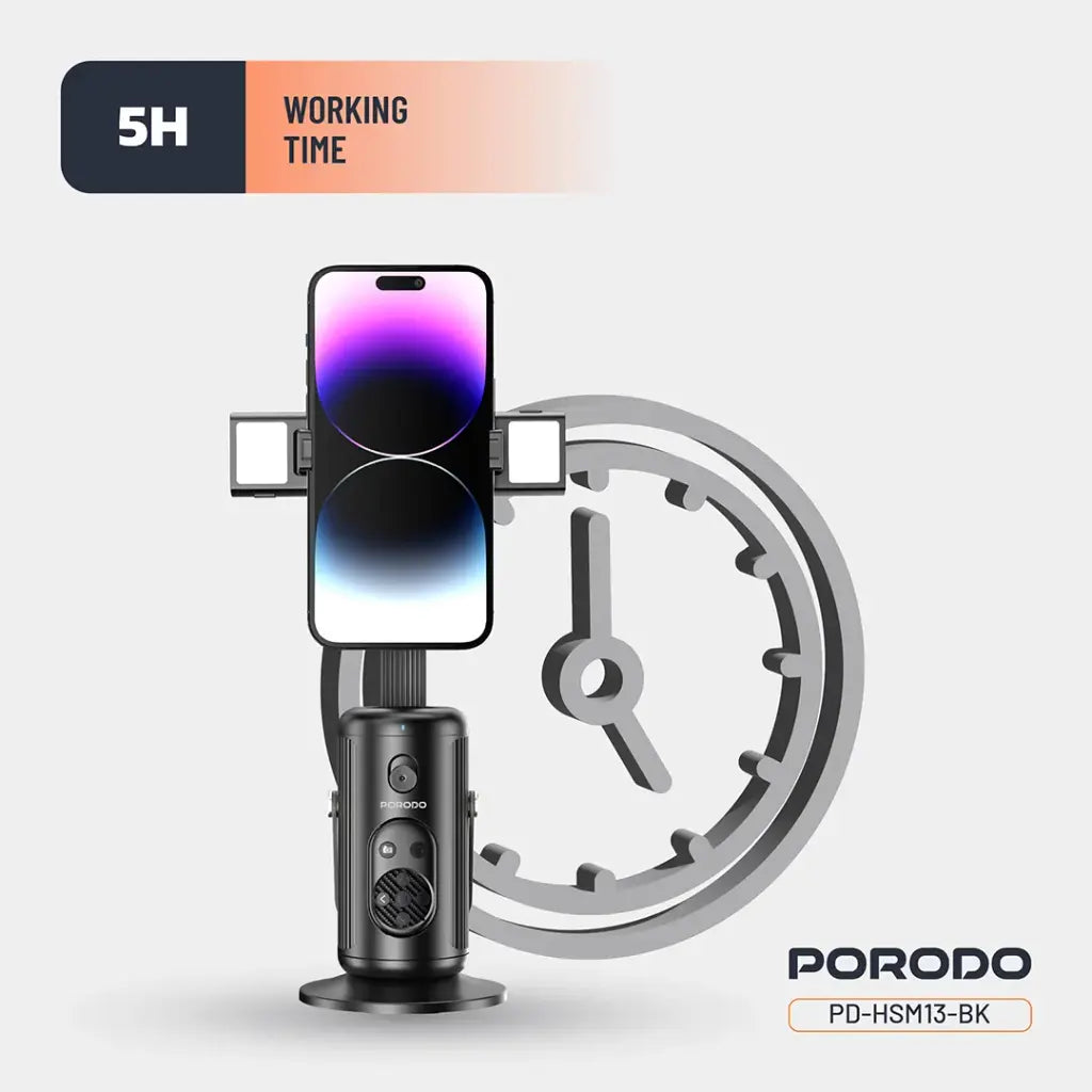 بورودو حامل هاتف ذكي بتقنية تتبع الوجه - اسود | Porodo Face Tracking Smart Mount - Black