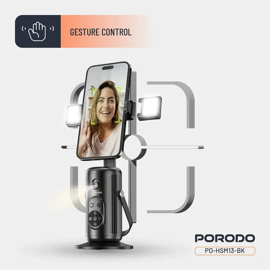 بورودو حامل هاتف ذكي بتقنية تتبع الوجه - اسود | Porodo Face Tracking Smart Mount - Black