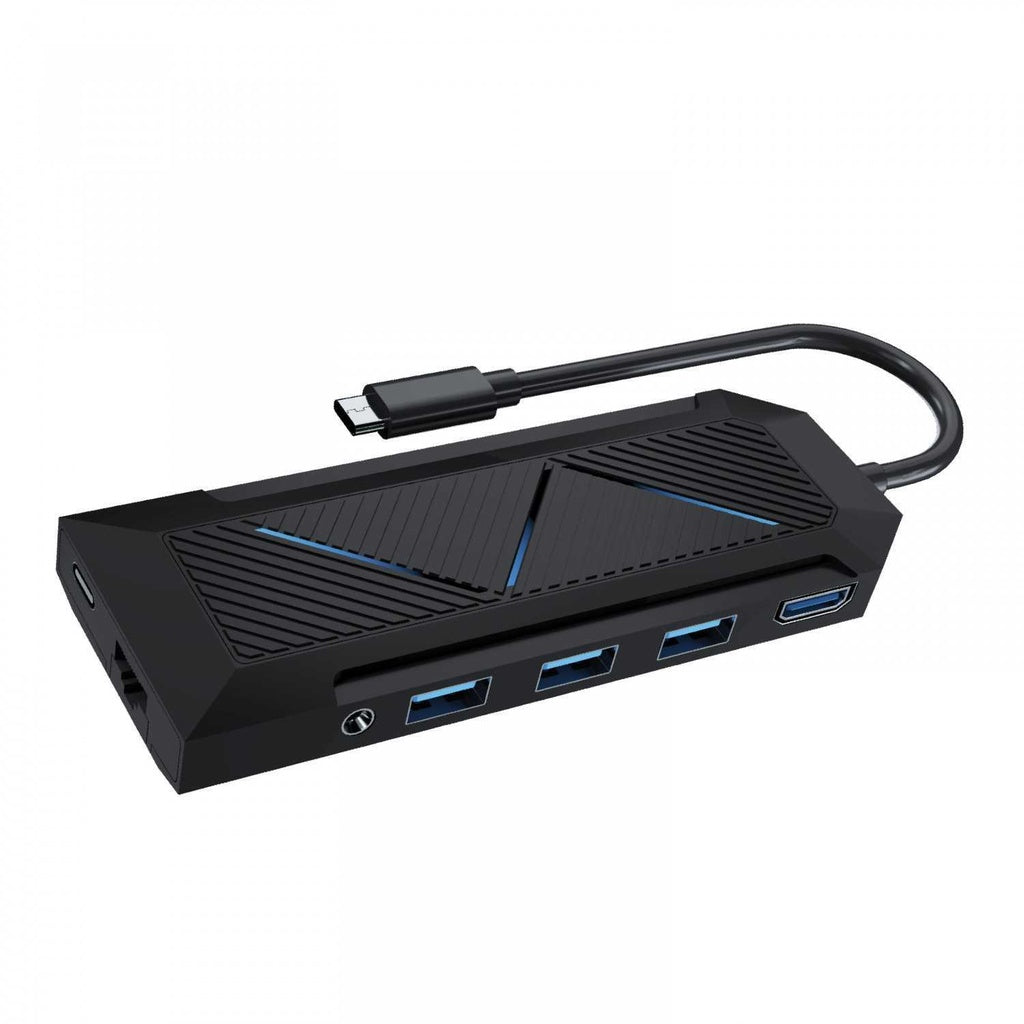 موزع يو اس بي سي 9 في 1 باضائة RGB من بورودو جيمنج, شحن سريع بقدرة 100 واط - اسود | Porodo Gaming RGB 9 in 1 USB-C Hub Gamer's Edition PD 100W - Black