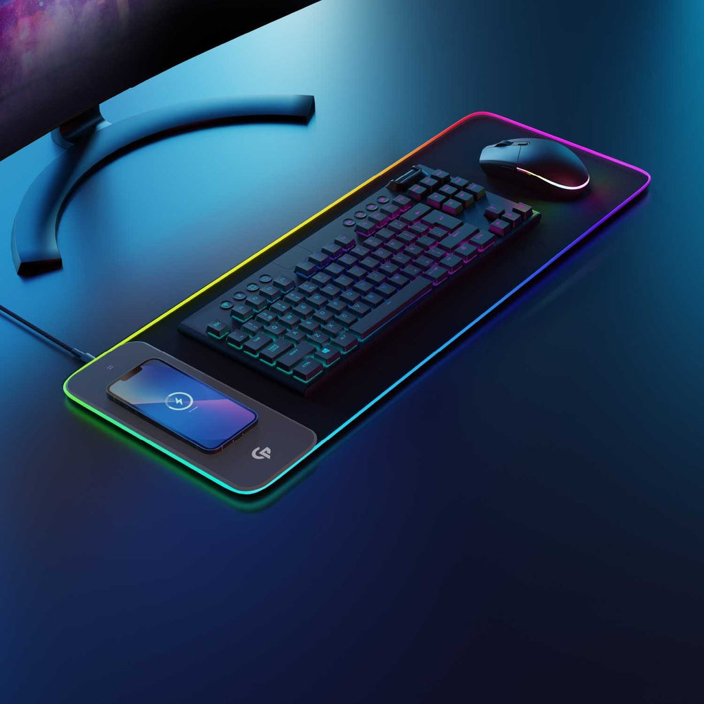 بورودو ماوس باد للالعاب مع اضائة RGB وشاحن لاسلكي بقدرة 15 واط - اسود | Porodo Gaming RGB MousePad with 15W Wireless Charger - Black