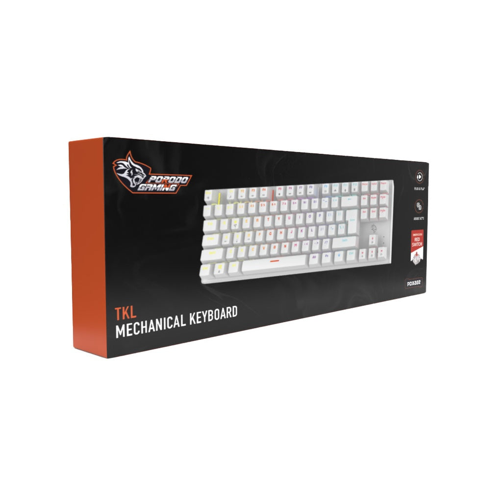 كيبورد ميكانيكي مع اضائة RGB من بورودو جيمنج - ابيض | Porodo Gaming TKL Mechanical Keyboard with RGB Lighting – White