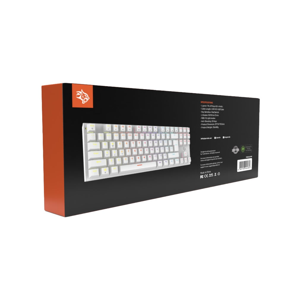 كيبورد ميكانيكي مع اضائة RGB من بورودو جيمنج - ابيض | Porodo Gaming TKL Mechanical Keyboard with RGB Lighting – White