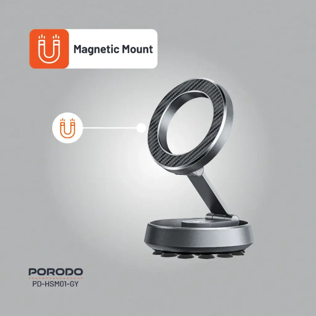 حامل هاتف مغناطيسي ماج سيف متعدد الاستخدامات مع قاعدة تثبيت من السيليكون - رمادي | Porodo MagSafe Multi-Purpose Silicone Suction Phone Holder - Gray