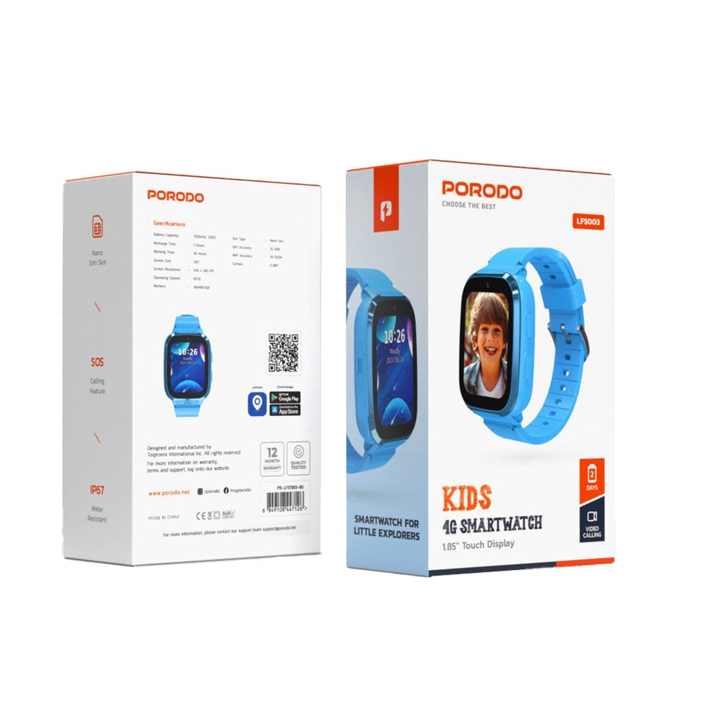 بورودو ساعة ذكية للاطفال 4G مع GPS وشاشة بحجم 1.87 انش | Porodo 4G Kids GPS 1.87-inch Smart Watch.