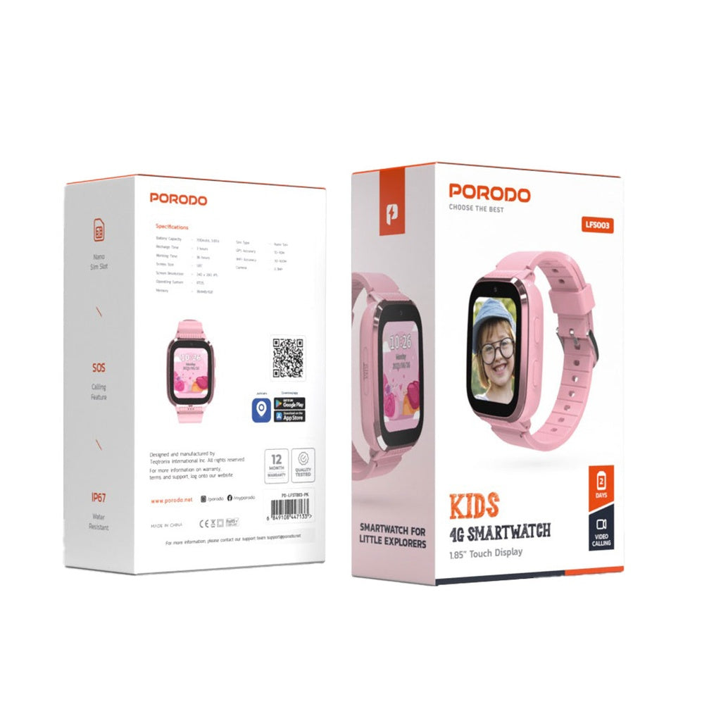 بورودو ساعة ذكية للاطفال 4G مع GPS وشاشة بحجم 1.87 انش | Porodo 4G Kids GPS 1.87-inch Smart Watch.