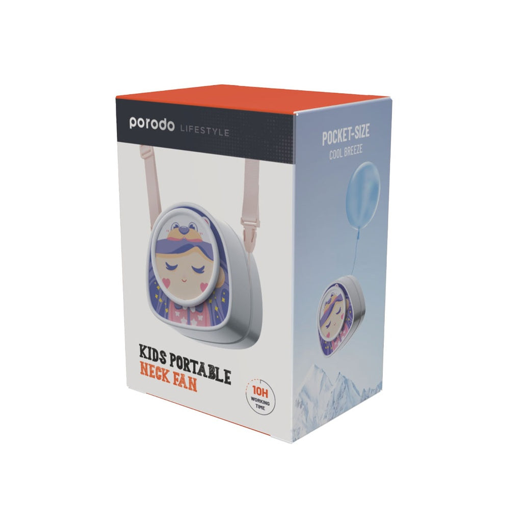 مروحة بورودو المحمولة للاطفال, توضع على الرقبة, 3 سرعات, تشغيل حتى 10 ساعات | Porodo Kids Portable Neck Fan, 3 Speed Settings, Working Up to 10H.