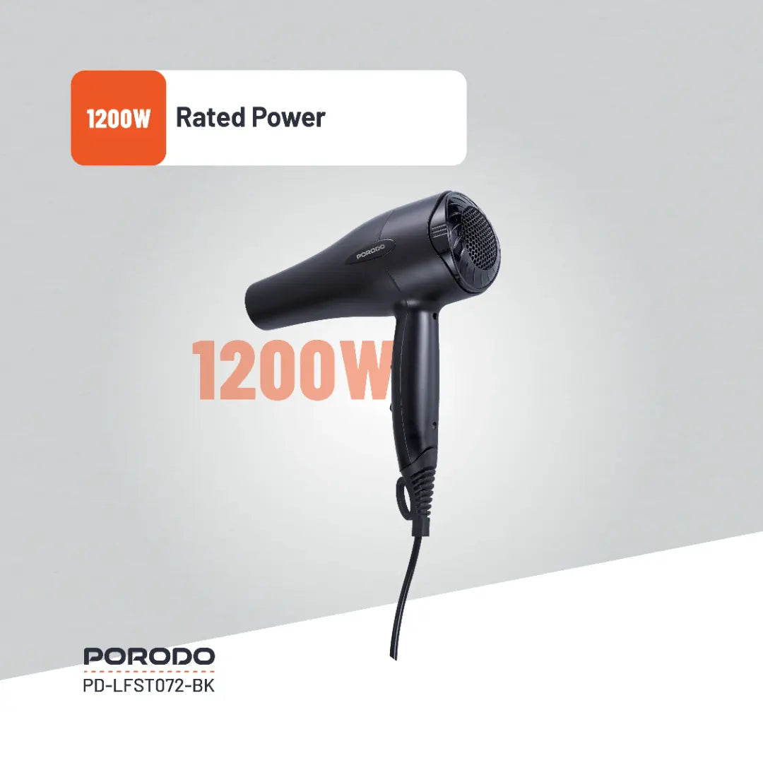 مجفف شعر بورودو لايف ستايل 1200 واط بكيبل طول 1.8 متر | Porodo Lifestyle 1200W Hair Dryer 1.8M Cable.