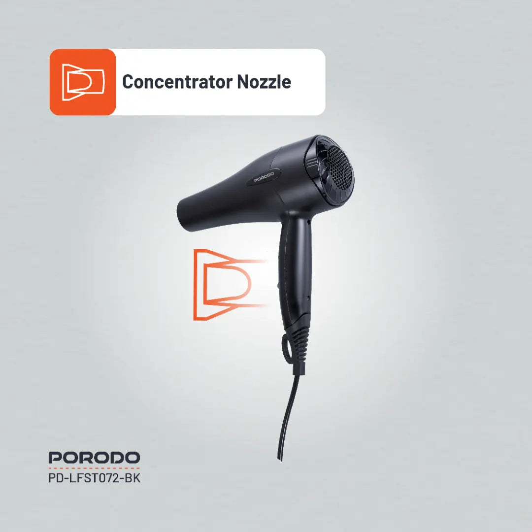 مجفف شعر بورودو لايف ستايل 1200 واط بكيبل طول 1.8 متر | Porodo Lifestyle 1200W Hair Dryer 1.8M Cable.