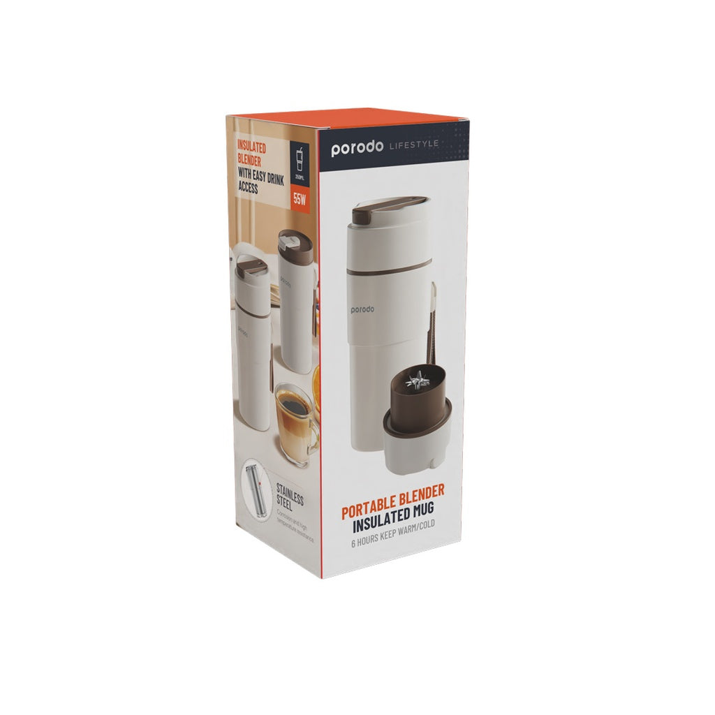 خلاط محمول مع كوب حافظ للحرارة/البرودة 2 في 1 من بورودو لايف ستايل - ابيض | Porodo Lifestyle 2in1 Blender With Insulated Hot/Cold Mug 55W – White