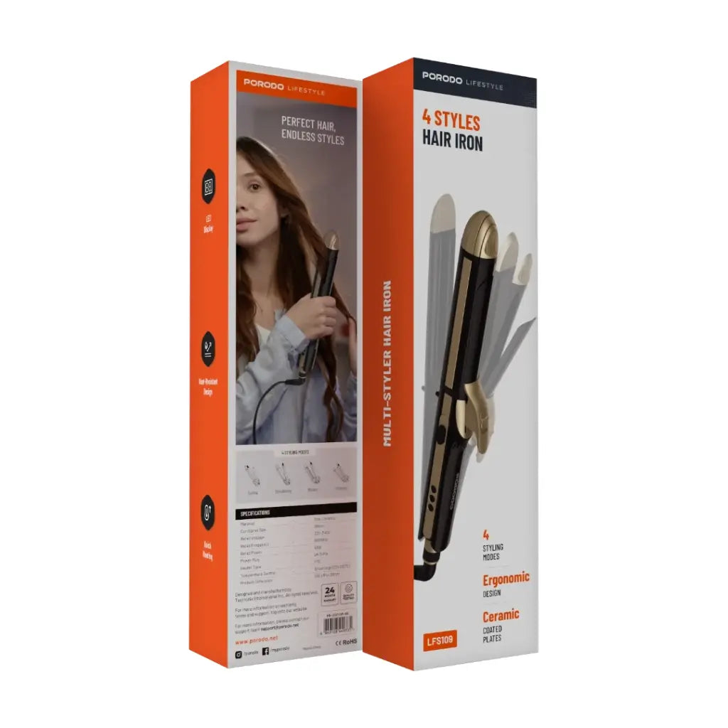 مكواة الشعر 4 في 1 من بورودو لايف ستايل - اسود | Porodo Lifestyle 4 Style Hair Iron - Black