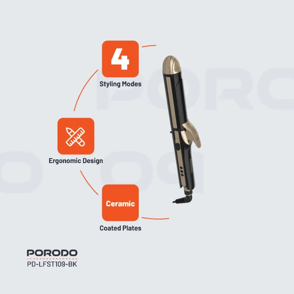 مكواة الشعر 4 في 1 من بورودو لايف ستايل - اسود | Porodo Lifestyle 4 Style Hair Iron - Black