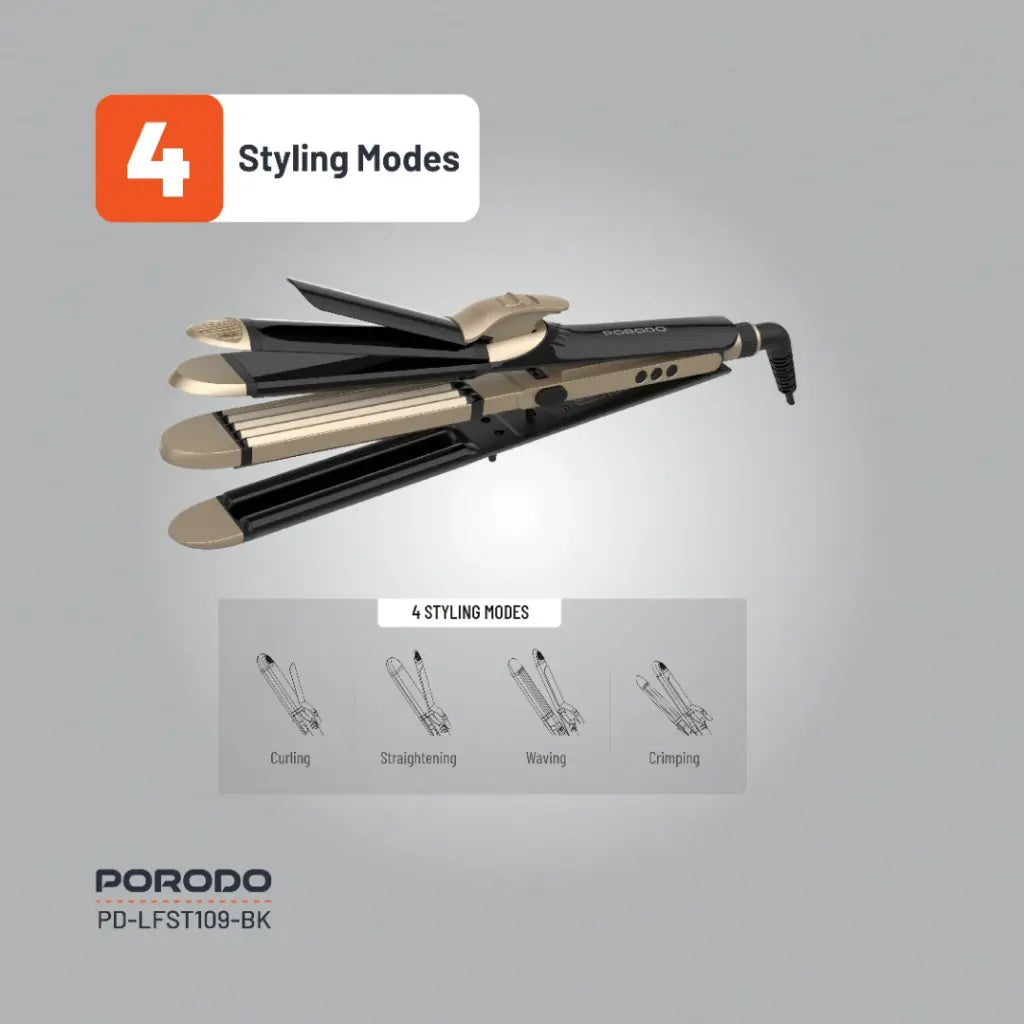 مكواة الشعر 4 في 1 من بورودو لايف ستايل - اسود | Porodo Lifestyle 4 Style Hair Iron - Black