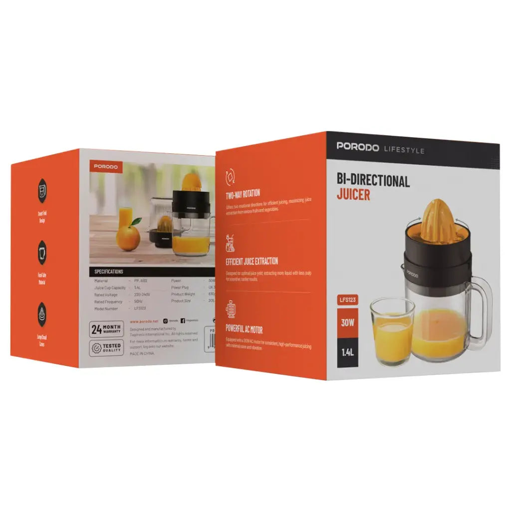 عصارة بورودو لايف ستايل 2 في 1 بقدرة 30 واط - اسود | Porodo Lifestyle 30W 2-in-1 Jar Juicer - Black