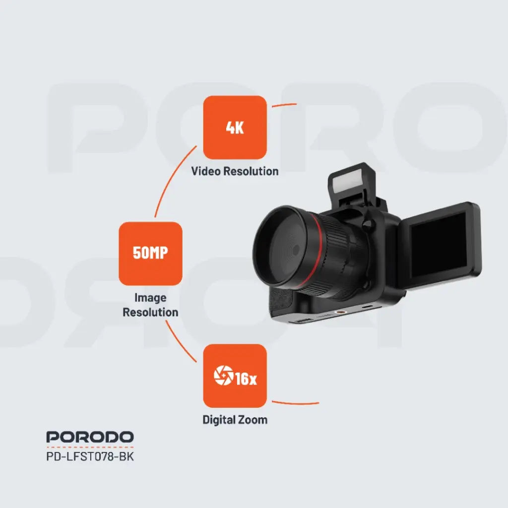 كاميرا بورودو لايف ستايل الصغيرة مع بطاقة ذاكرة بسعة 64GB - اسود | Porodo Lifestyle Mini Camera with 64GB Memory Card – Black
