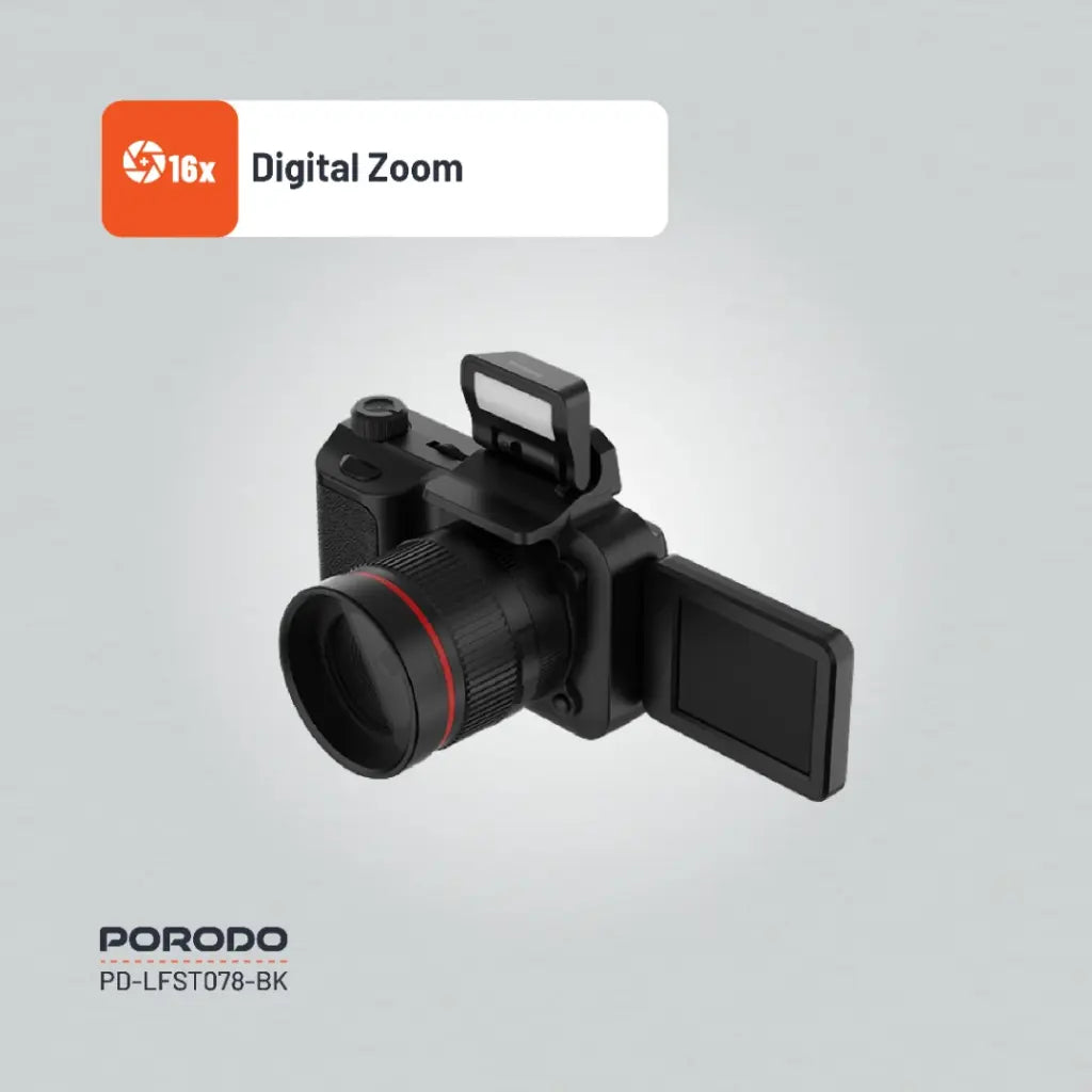 كاميرا بورودو لايف ستايل الصغيرة مع بطاقة ذاكرة بسعة 64GB - اسود | Porodo Lifestyle Mini Camera with 64GB Memory Card – Black