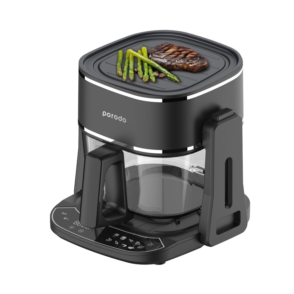 قلاية هوائية زجاجية 2 في 1 من بورودو لايف ستايل - اسود | Porodo Lifestyle 2in1 Glass Air Fryer - Black