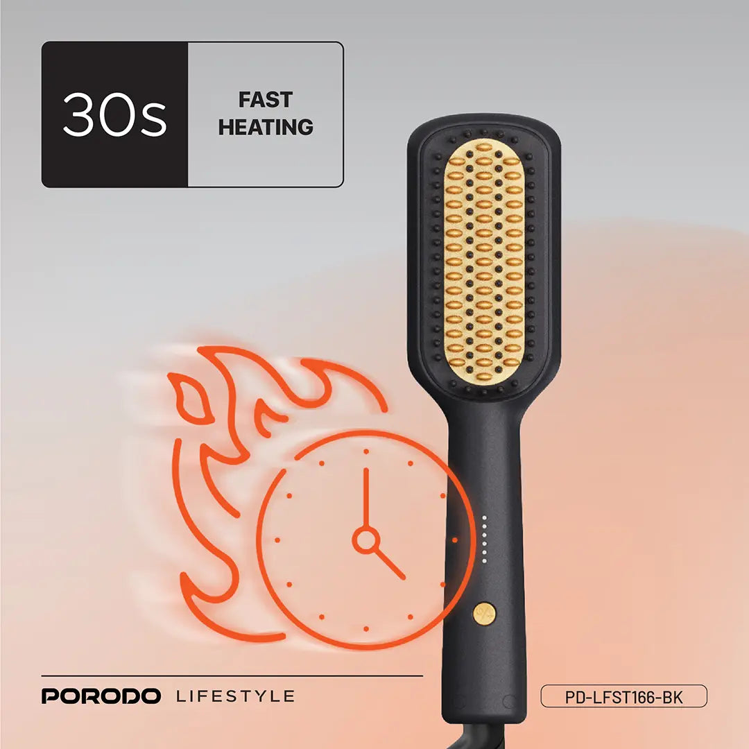 فرشاة بورودو لايف ستايل الكهربائية لفرد الشعر, بقدرة 30 واط | Porodo Lifestyle 30W Hair Straightening Brush.