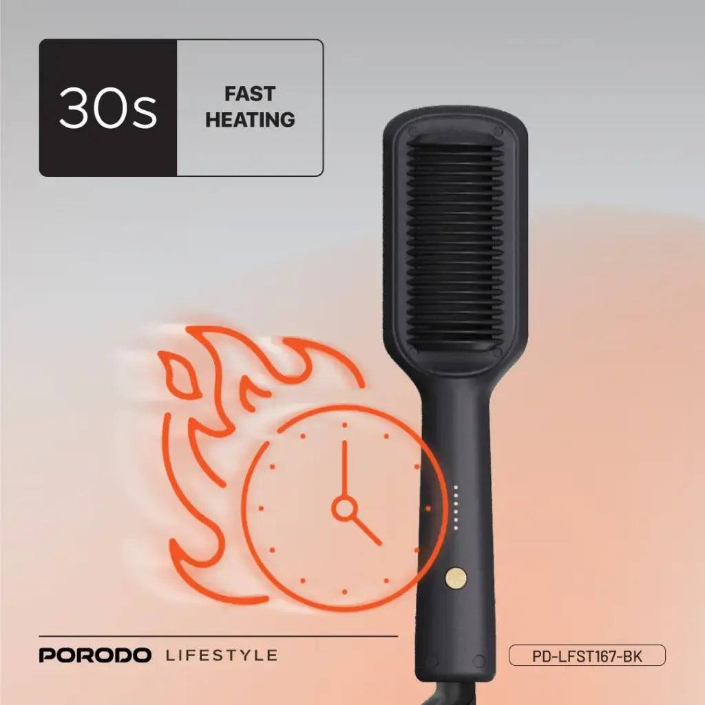 فرشاة تصفيف الشعر الكهربائية بورودو لايف ستايل, بقدرة 33 واط - اسود | Porodo Lifestyle 33W Mini Hair Styling Brush - Black.