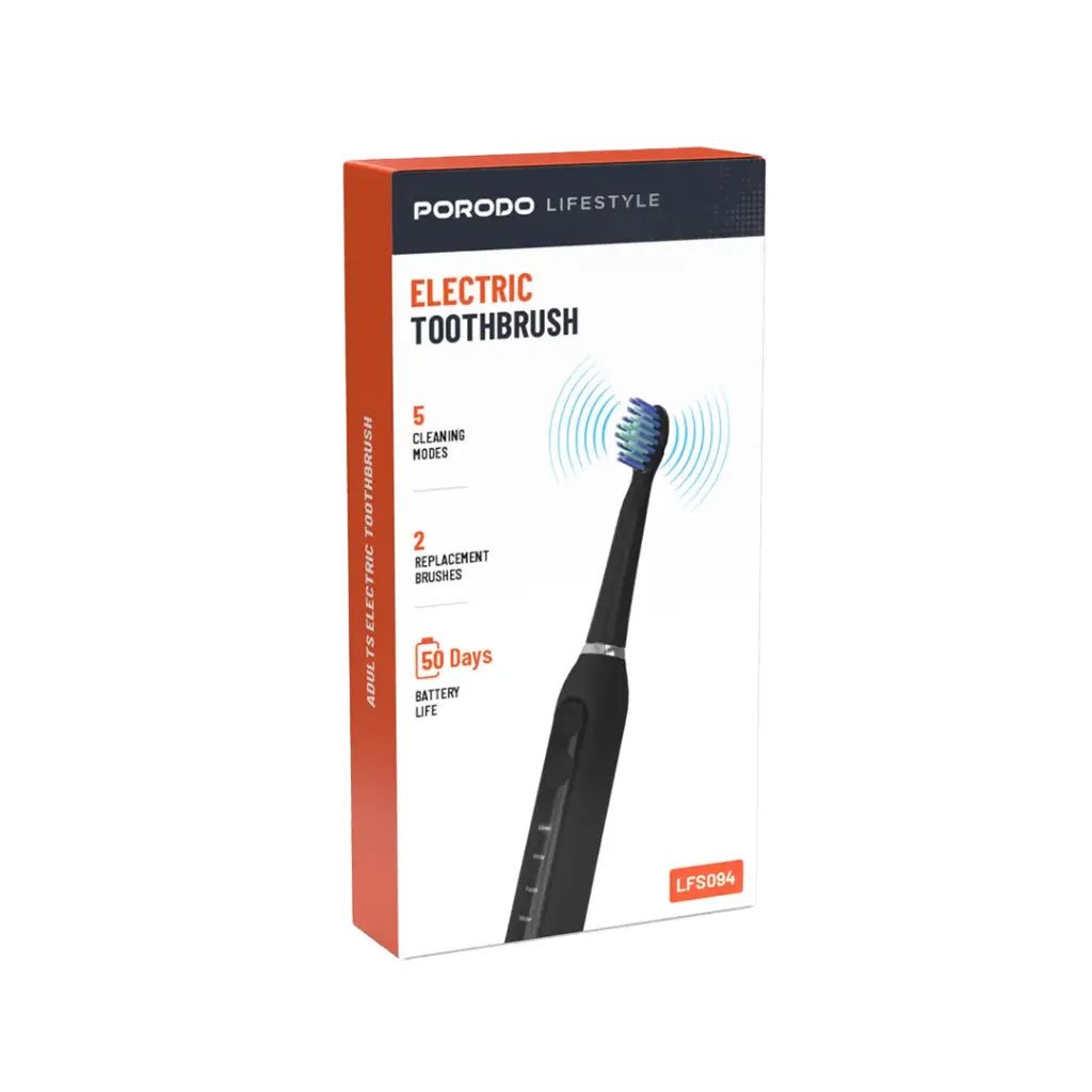 فرشاة اسنان كهربائية مقاومة للماء من بورودو, 5 اوضاع تنظيف, شحن تايب سي | Porodo Lifestyle IPX Waterproof Electric Toothbrush – 5 Cleaning Modes, Type-C Charging.