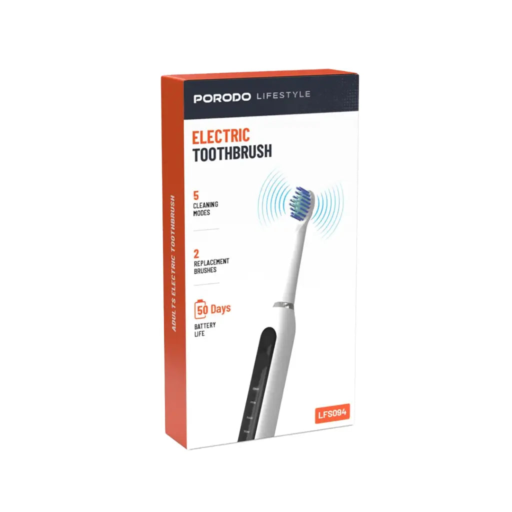 فرشاة اسنان كهربائية مقاومة للماء من بورودو, 5 اوضاع تنظيف, شحن تايب سي | Porodo Lifestyle IPX Waterproof Electric Toothbrush – 5 Cleaning Modes, Type-C Charging.