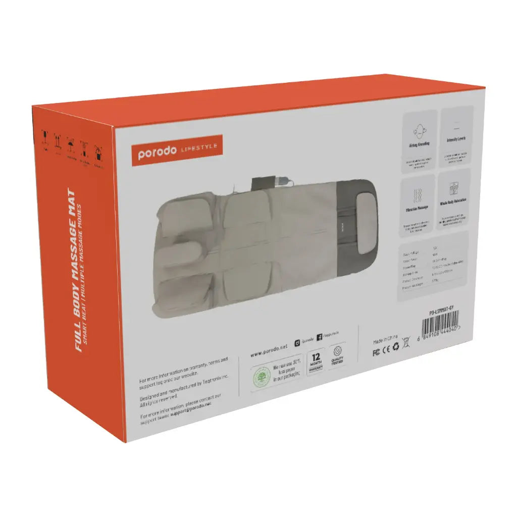 مرتبة مساج شاملة للجسم مع حرارة ذكية من بورودو لايف ستايل - رمادي | Porodo Lifestyle Full Body Massage Mat with Smart Heat – Grey