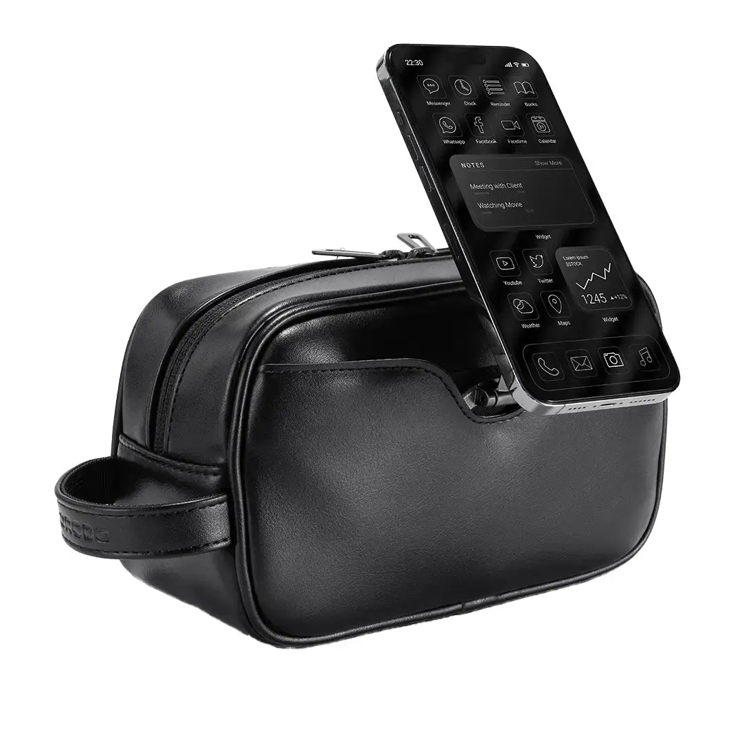 حقيبة بورودو لايف ستايل للسفر مع حامل هاتف ماج سيف - اسود | Porodo Lifestyle MagSafe Travel Organizer Pouch with Phone Holder - Black