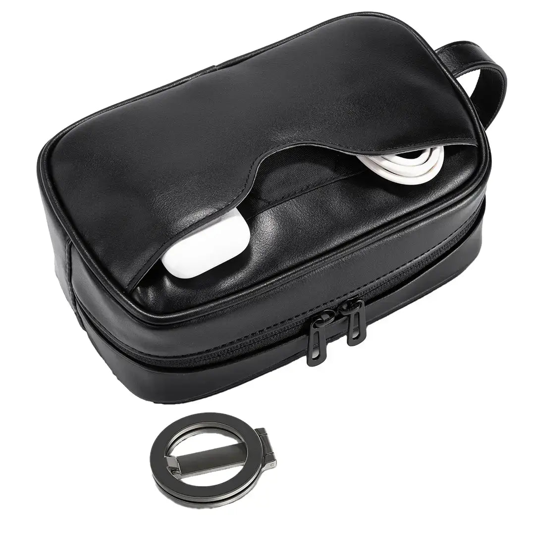 حقيبة بورودو لايف ستايل للسفر مع حامل هاتف ماج سيف - اسود | Porodo Lifestyle MagSafe Travel Organizer Pouch with Phone Holder - Black