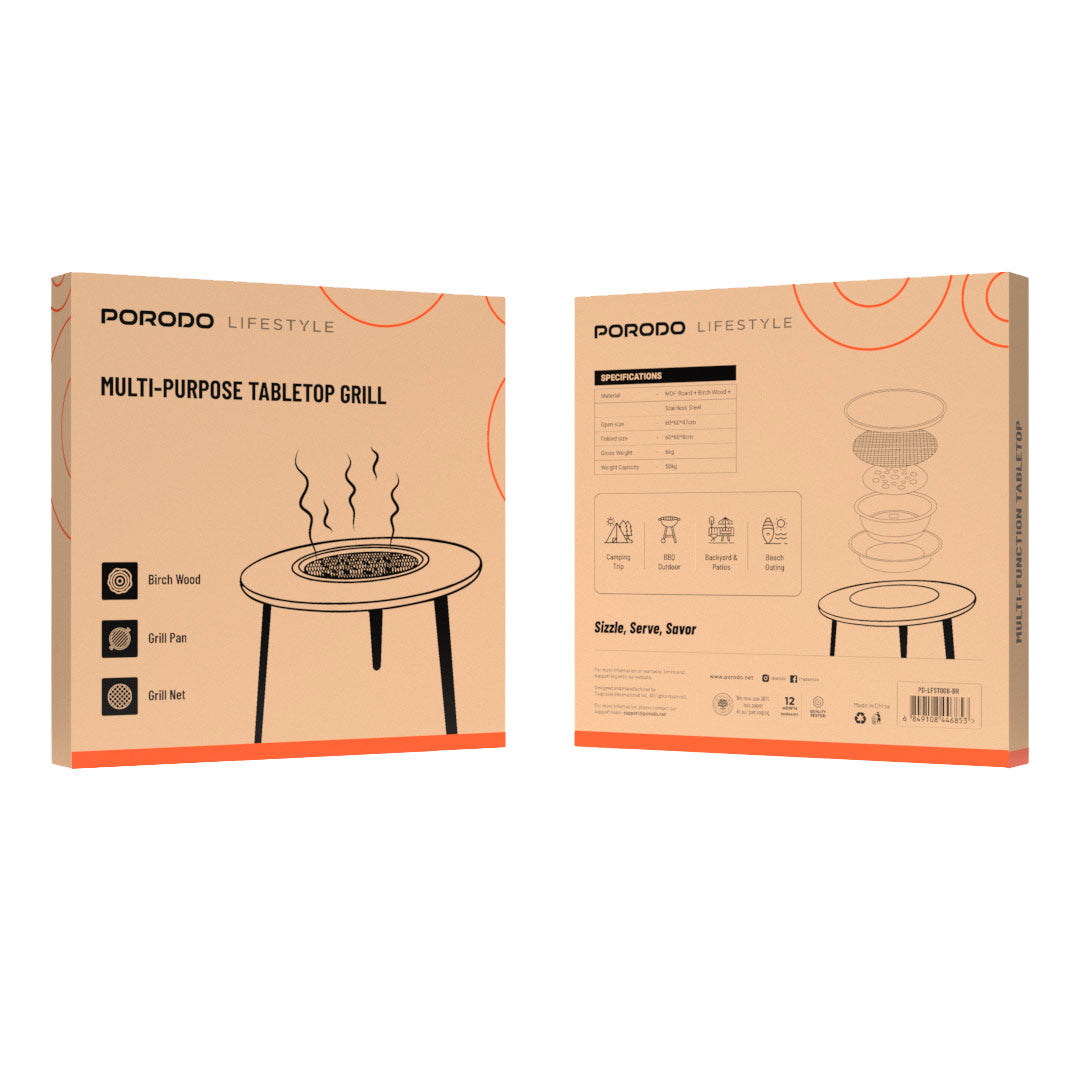 طاولة تخييم مستديرة من بورودو لايف ستايل - بني | Porodo Lifestyle Camping Round Table - Brown