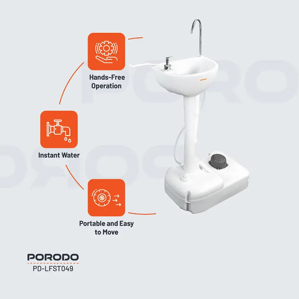 مغسلة محمولة بسعة 17 لتر من بورودو لايف ستايل مع قمع قابل للطي | Porodo Lifestyle Portable Handwash Sink 17L with Folding Funnel