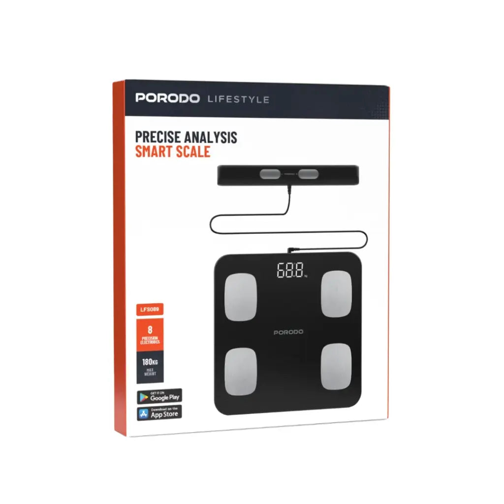 ميزان ذكي بتحليل دقيق من بورودو لايف ستايل - اسود | Porodo Lifestyle Precise Analysis Smart Scale - Black