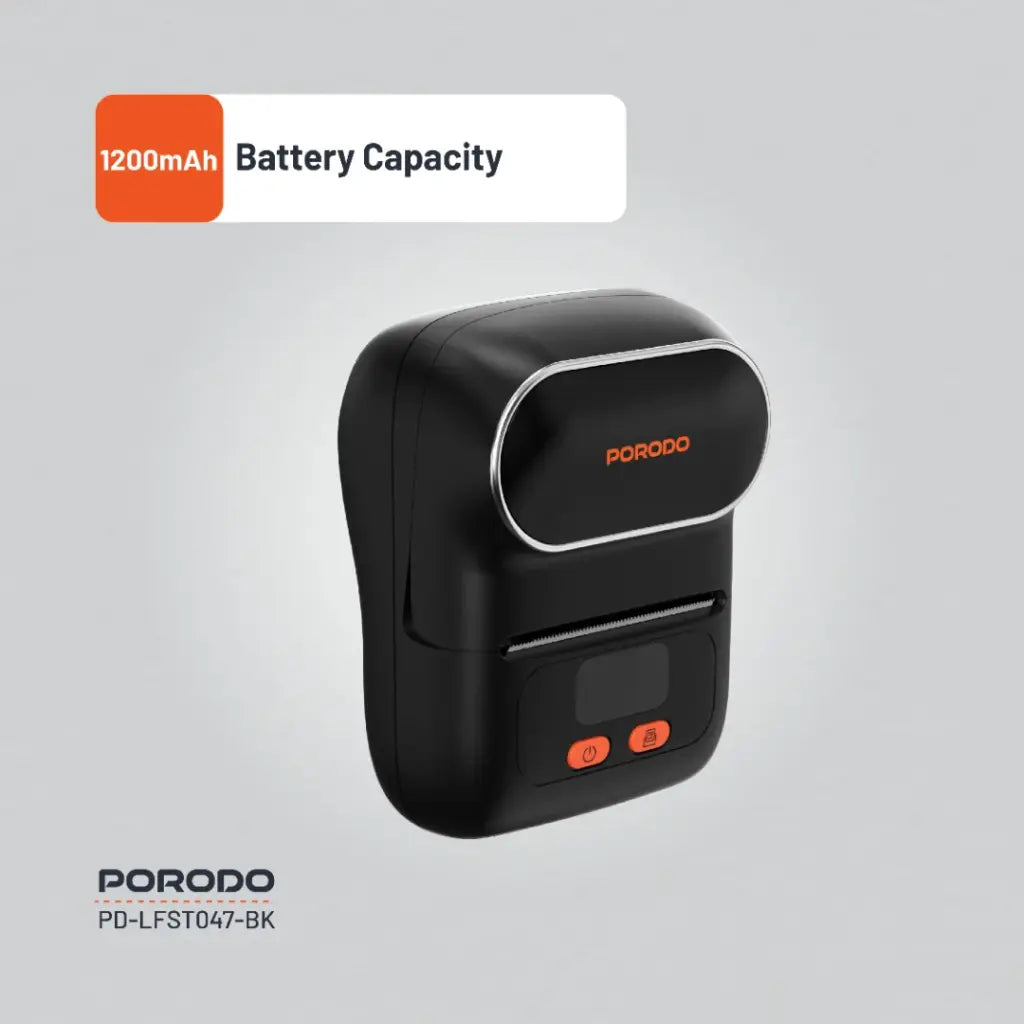 بورودو لايف ستايل طابع ملصقات حرارية 58 ملم مع بلوتوث - اسود | Porodo Lifestyle 58mm Label Printer with Bluetooth - Black