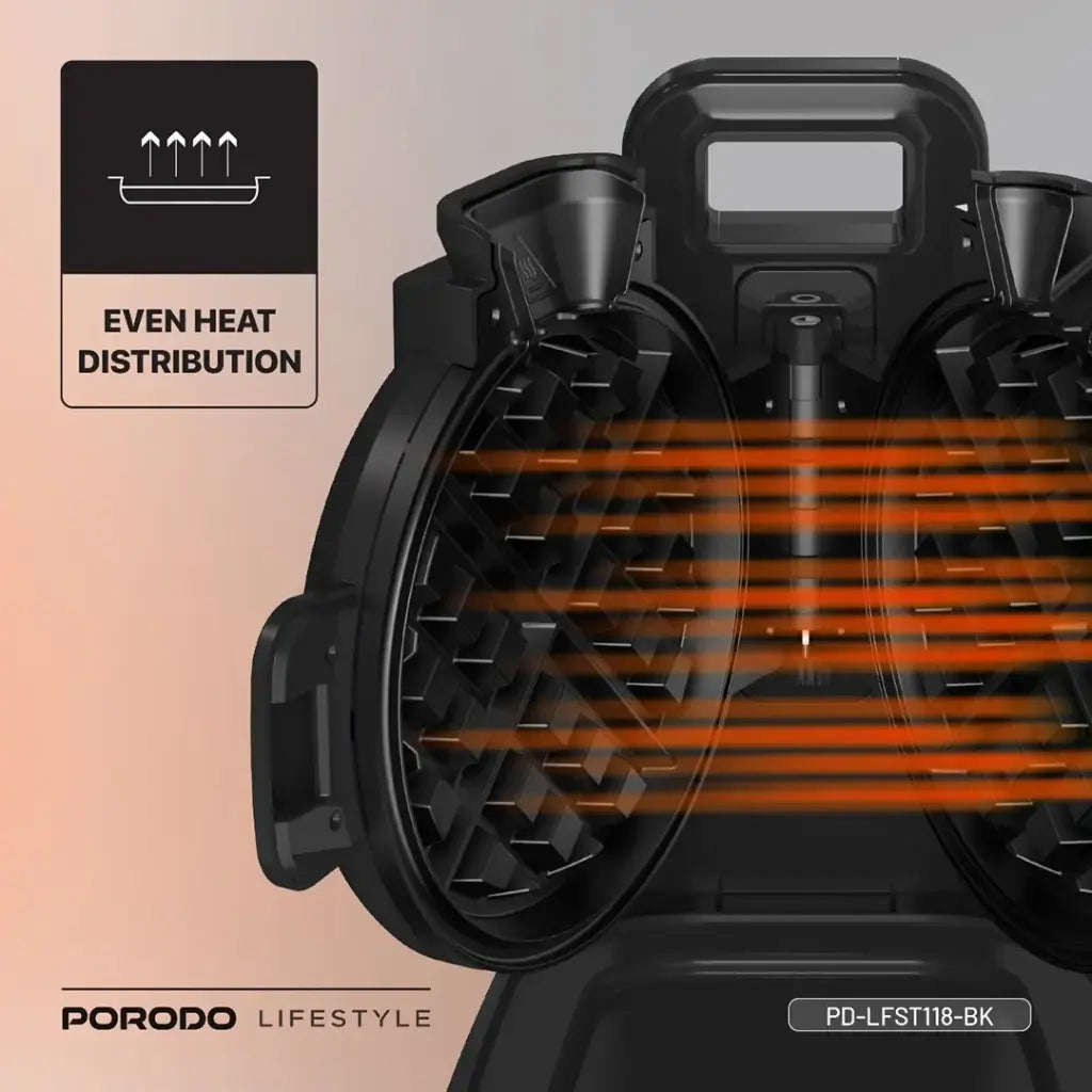 ماكينة الوافل العمودية من بورودو لايف ستايل بقدرة 800 واط وب 5 مستويات حرارة - اسود | Porodo Lifestyle 800W Vertical Waffle Maker with 5 Temperature Modes - Black