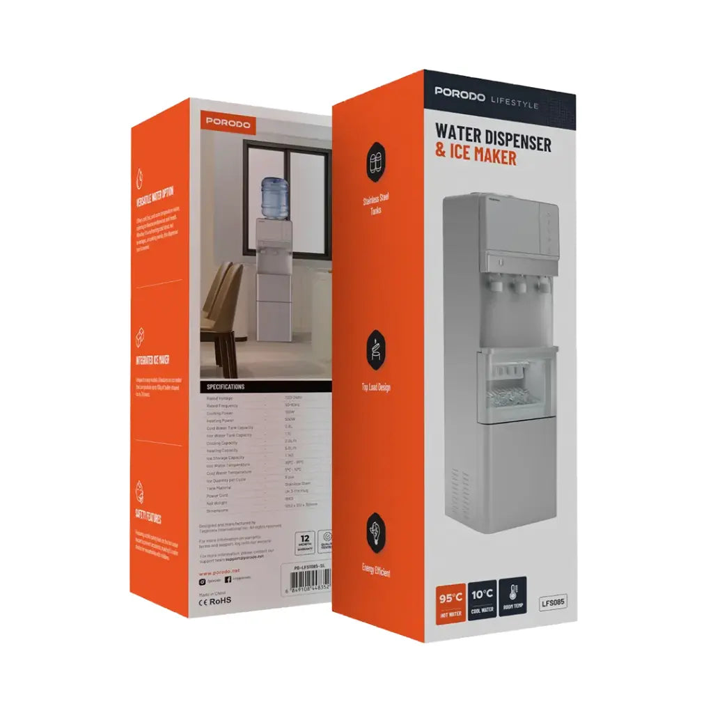 براد مياه مع صانع ثلج من بورودو لايف ستايل - فضي | Porodo Lifestyle Water Dispenser & Ice Maker – Silver