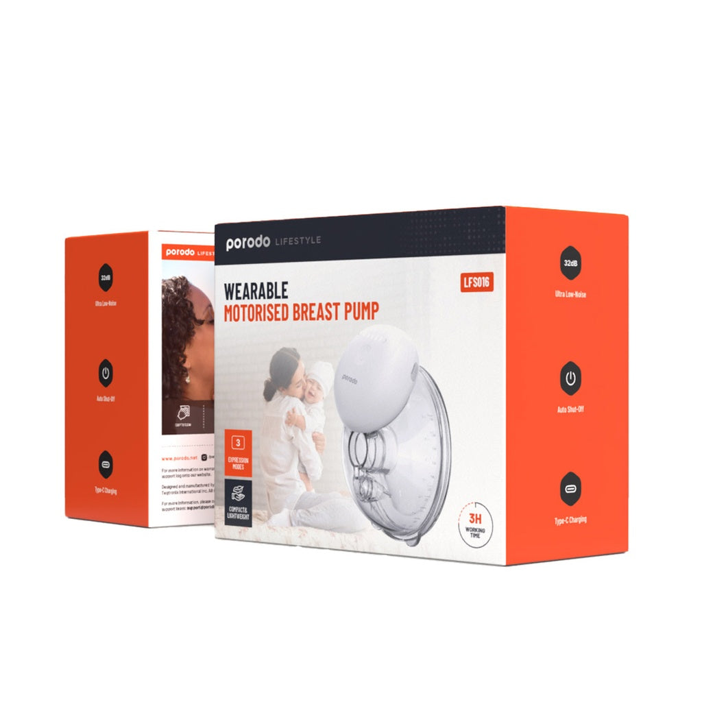 شفاط حليب كهربائي قابل للارتداء من بورودو لايف ستايل بسعة 180 مل - ابيض | Porodo Lifestyle Wearable Electric Breast Pump 180ml - White