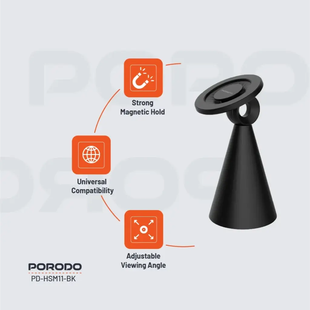حامل جوال بورودو ماج سيف مغناطيسي قابل للتعديل - اسود | Porodo MagSafe Adjustable Mobile Phone Holder – Black