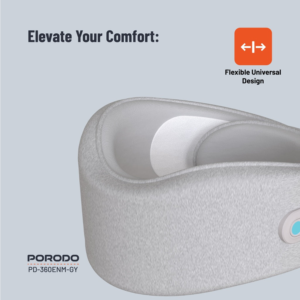 وسادة تدليك للرقبة من بورودو مع ضغط حراري - رمادي | Porodo Neck Pillow Massager with Hot Compress - Gray