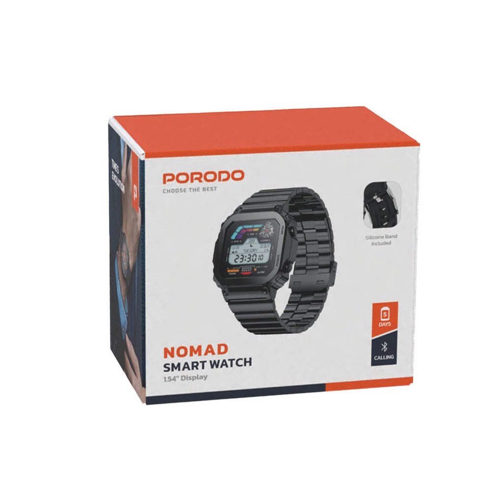 بورودو ساعة ذكية بطابع كلاسيكي مع سوار معدني و سوار سيليكون | Porodo Vintage Smart Watch With Metal Strap & Silicon Strap