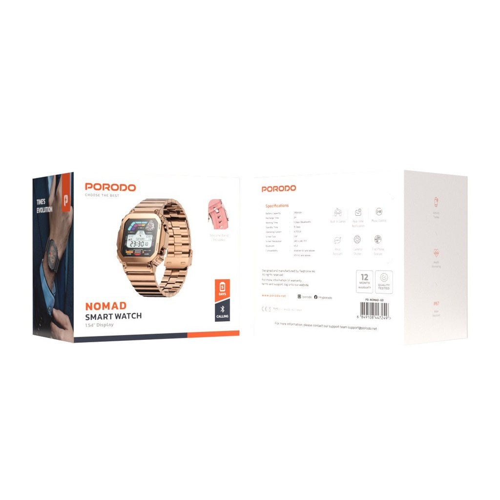بورودو ساعة ذكية بطابع كلاسيكي مع سوار معدني و سوار سيليكون | Porodo Vintage Smart Watch With Metal Strap & Silicon Strap