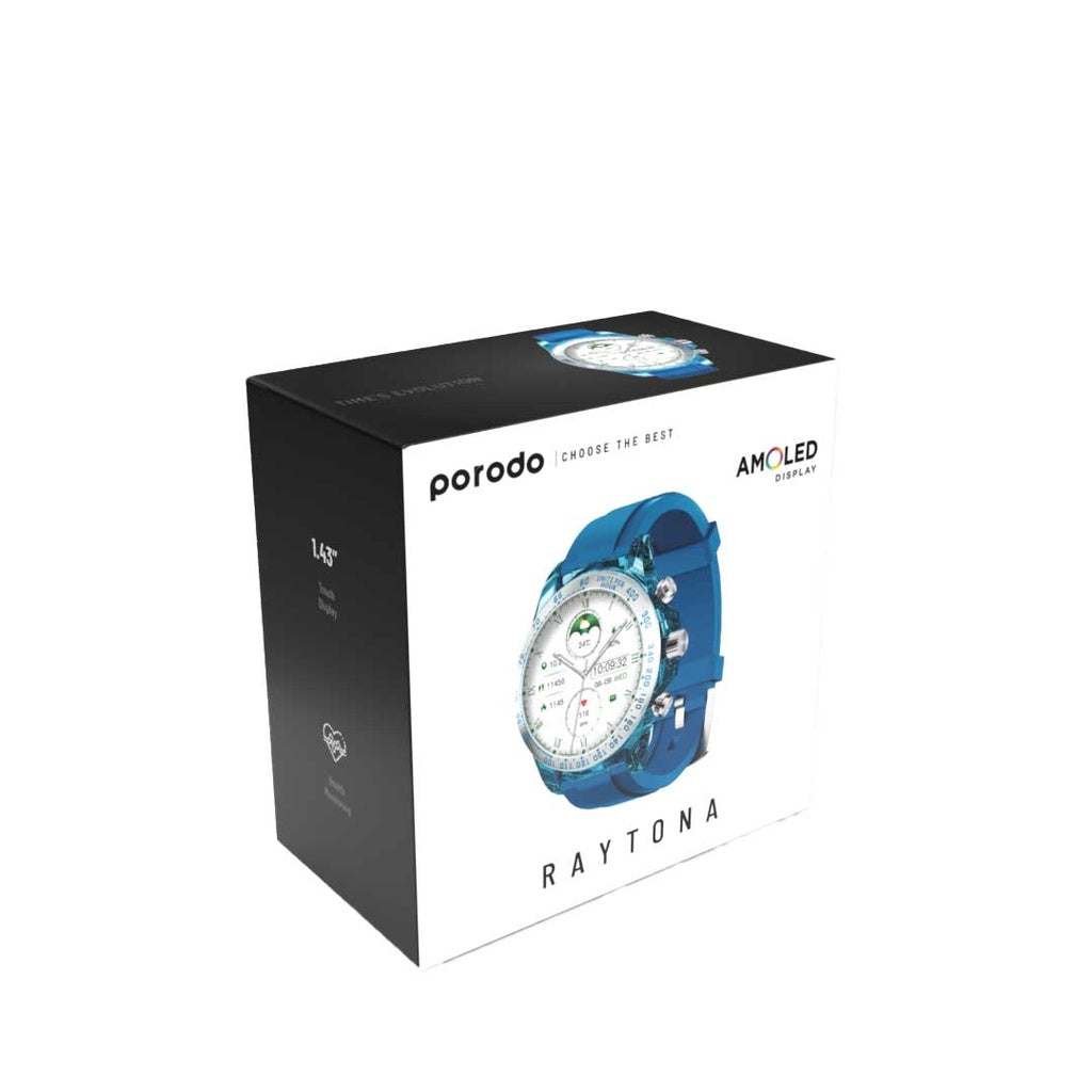 بورودو رايتونا ساعة ذكية بسوار سيليكون - ازرق | Porodo RAYTONA Smart Watch with Silicone Strap - Blue