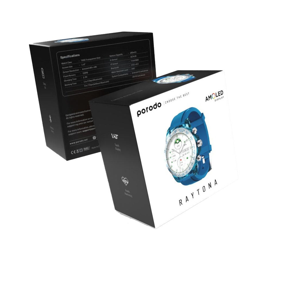 بورودو رايتونا ساعة ذكية بسوار سيليكون - ازرق | Porodo RAYTONA Smart Watch with Silicone Strap - Blue