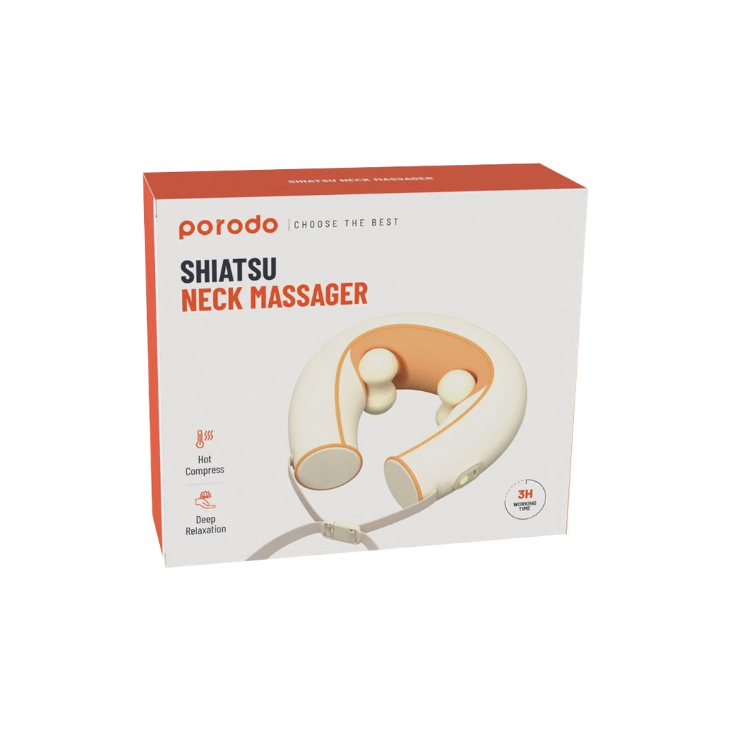 مدلك الرقبة بورودو شياتسو 5D  مع رؤوس سيليكون - اصفر | Porodo 5D Shiatsu Neck Massager with Silicone Heads - Yellow