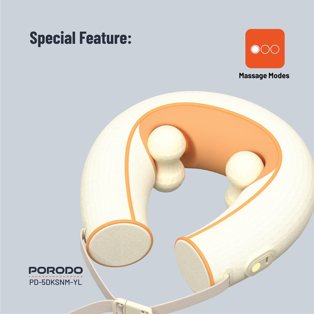 مدلك الرقبة بورودو شياتسو 5D  مع رؤوس سيليكون - اصفر | Porodo 5D Shiatsu Neck Massager with Silicone Heads - Yellow