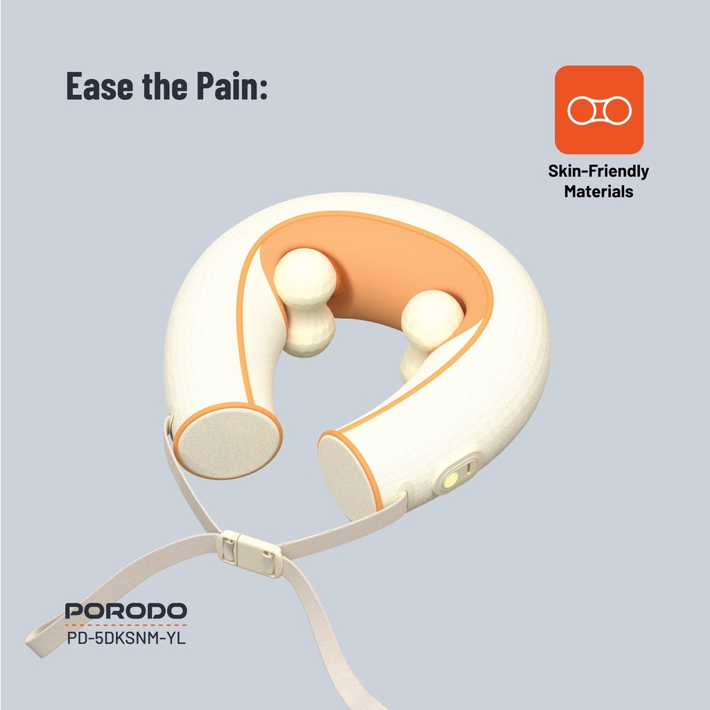 مدلك الرقبة بورودو شياتسو 5D  مع رؤوس سيليكون - اصفر | Porodo 5D Shiatsu Neck Massager with Silicone Heads - Yellow