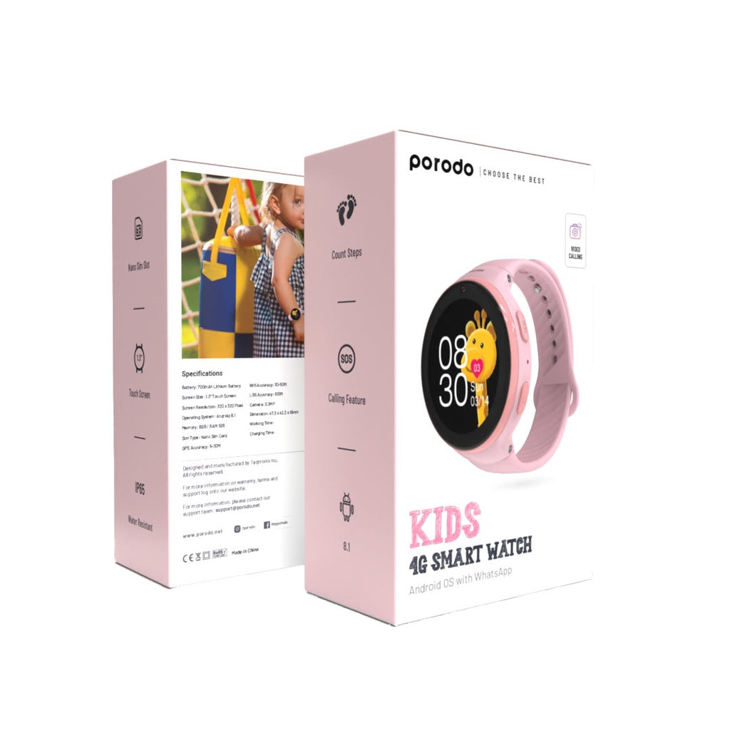 ساعة ذكية للاطفال 4G مع تطبيق Junicare من بورودو | Porodo 4G Kids GPS Smart Watch with JuniCare App