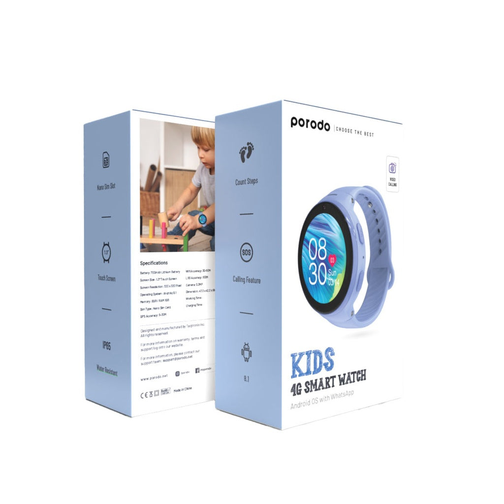 ساعة ذكية للاطفال 4G مع تطبيق Junicare من بورودو | Porodo 4G Kids GPS Smart Watch with JuniCare App