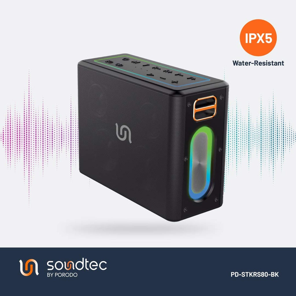 بورودو ساوندتيك سماعة كاريوكي TWS بقدرة 80 واط مع مايكروفون - فضي | Porodo Soundtec TWS Karaoke Speaker 80W with Mic - Silver
