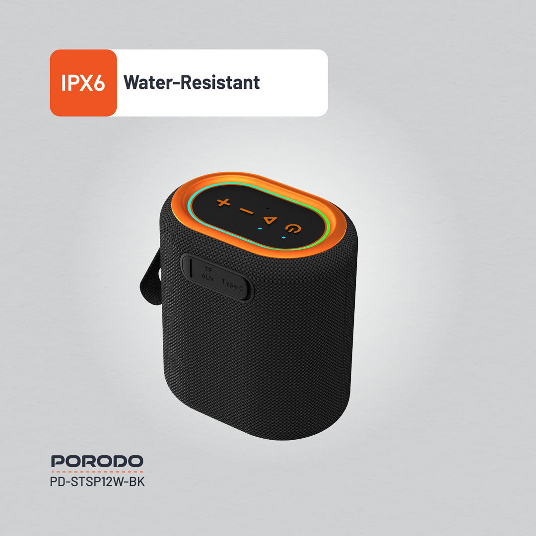 سبيكر بورودو ساوندتيك TWS بقوة 12 واط - اسود | Porodo Soundtec TWS Speaker 12W - Black.