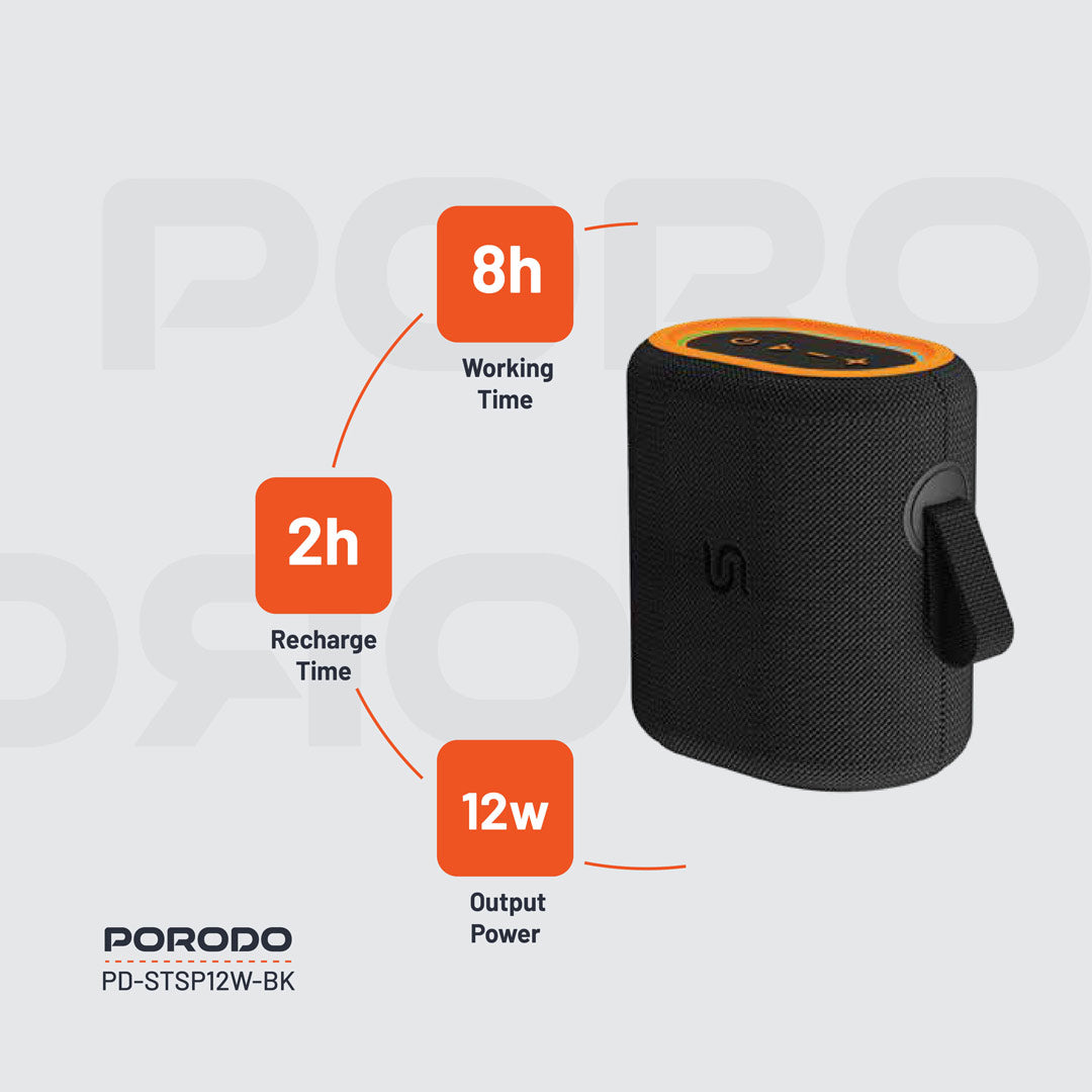 سبيكر بورودو ساوندتيك TWS بقوة 12 واط - اسود | Porodo Soundtec TWS Speaker 12W - Black.